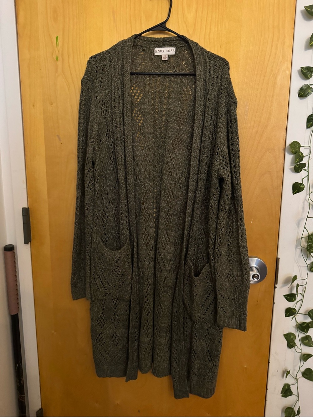 Knox Rose Olive Green Open-Front Knit Cardigan